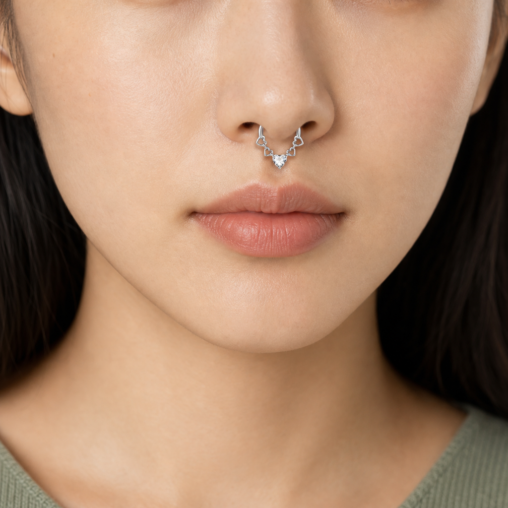Clear CZ ASTM F136 Titanium Segment Ring - Silver, 16G, 1.2 x 8 mm — wearing view three (P-SR-0062-S01)