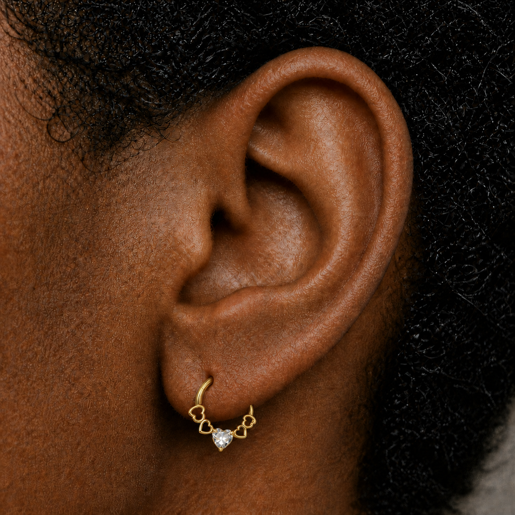 Clear CZ ASTM F136 Titanium Segment Ring - Gold, 16G, 1.2 x 8 mm — wearing view three (P-SR-0063-G01)