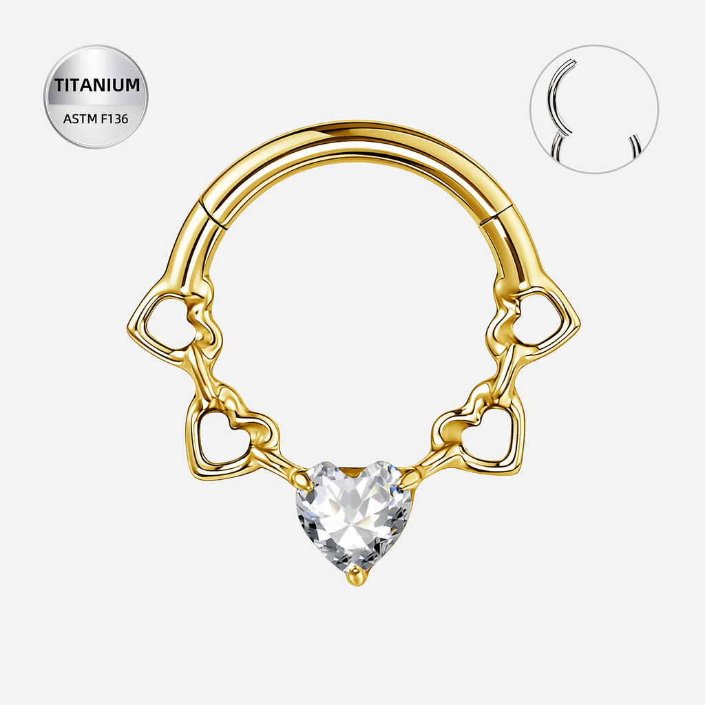 Clear CZ ASTM F136 Titanium Segment Ring - Gold, 16G, 1.2 x 8 mm — product detail views (P-SR-0063-G01)