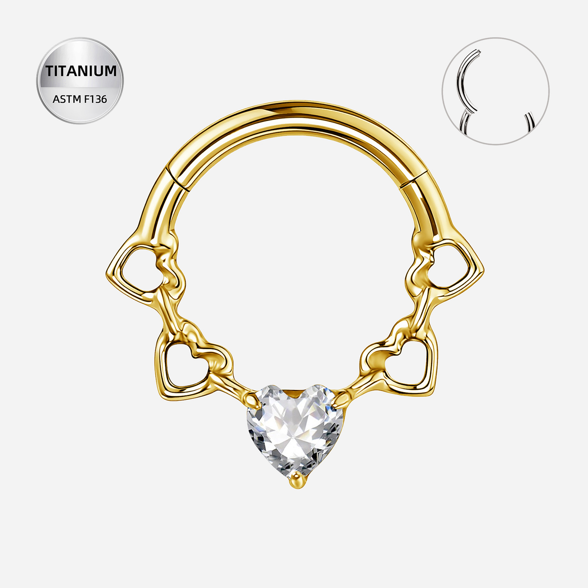 Clear CZ ASTM F136 Titanium Segment Ring - Gold, 16G, 1.2 x 8 mm — product detail views (P-SR-0063-G01)