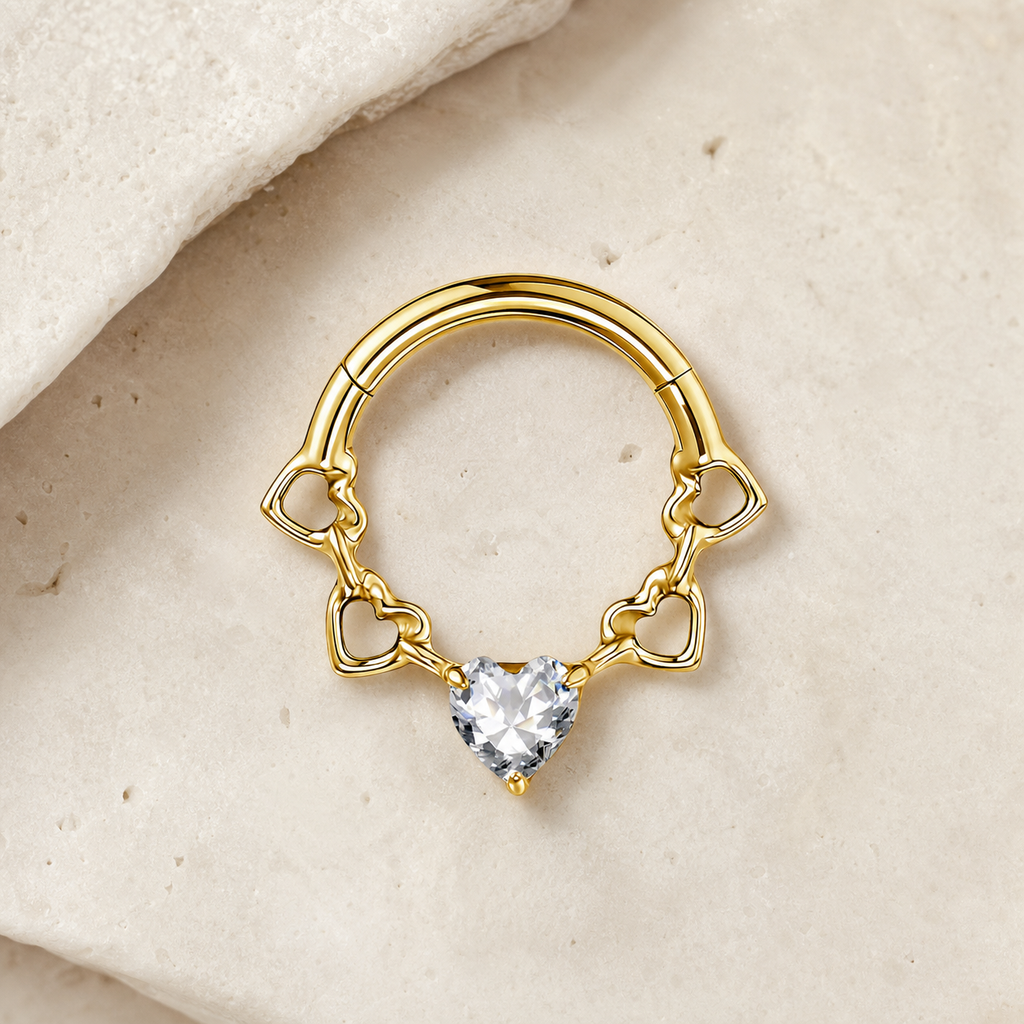 Clear CZ ASTM F136 Titanium Segment Ring - Gold, 16G, 1.2 x 8 mm — styled flat lay (P-SR-0063-G01)