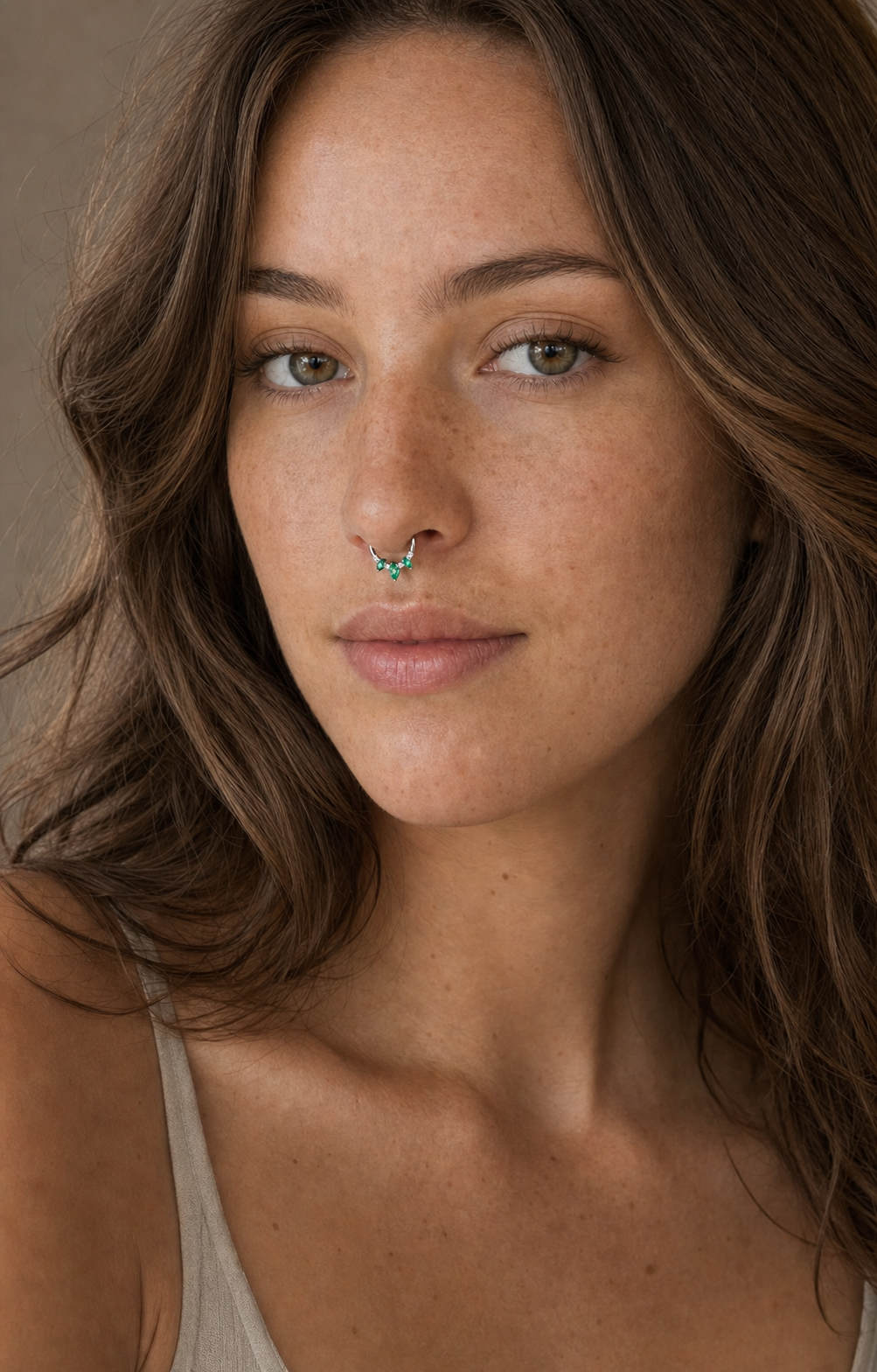 Green ASTM F136 Titanium Segment Ring - Silver, 16G, 1.2 x 8 mm — wearing view four (P-SR-0066-S01)