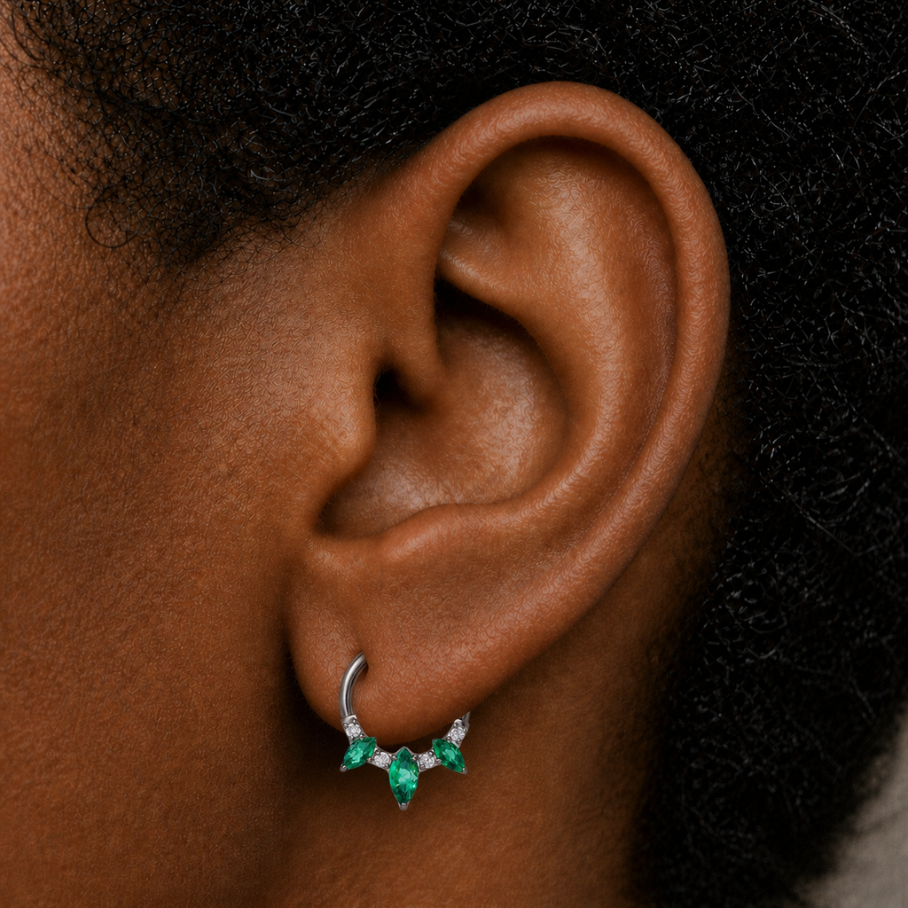 Green ASTM F136 Titanium Segment Ring - Silver, 16G, 1.2 x 8 mm — wearing view three (P-SR-0066-S01)