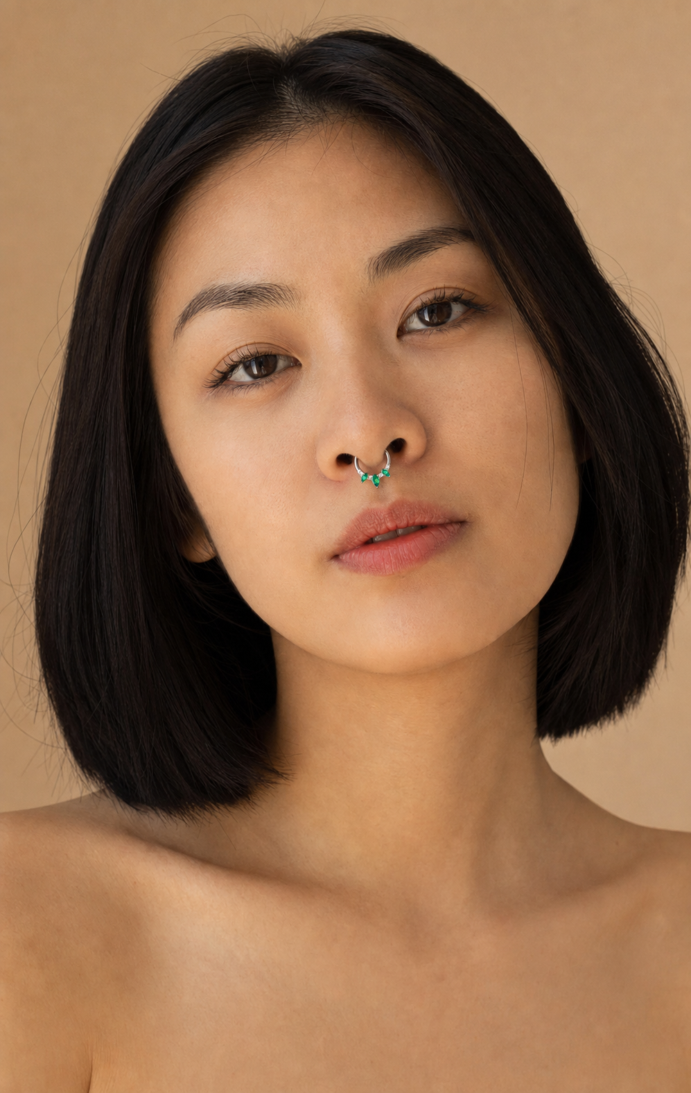 Green ASTM F136 Titanium Segment Ring - Silver, 16G, 1.2 x 8 mm — wearing view three (P-SR-0066-S01)