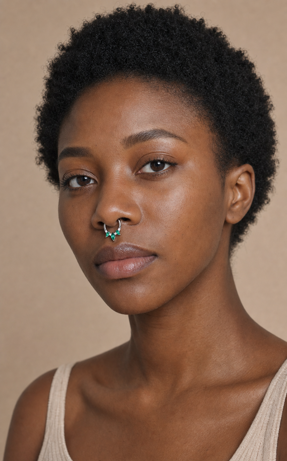 Green ASTM F136 Titanium Segment Ring - Silver, 16G, 1.2 x 8 mm — wearing view five (P-SR-0066-S01)