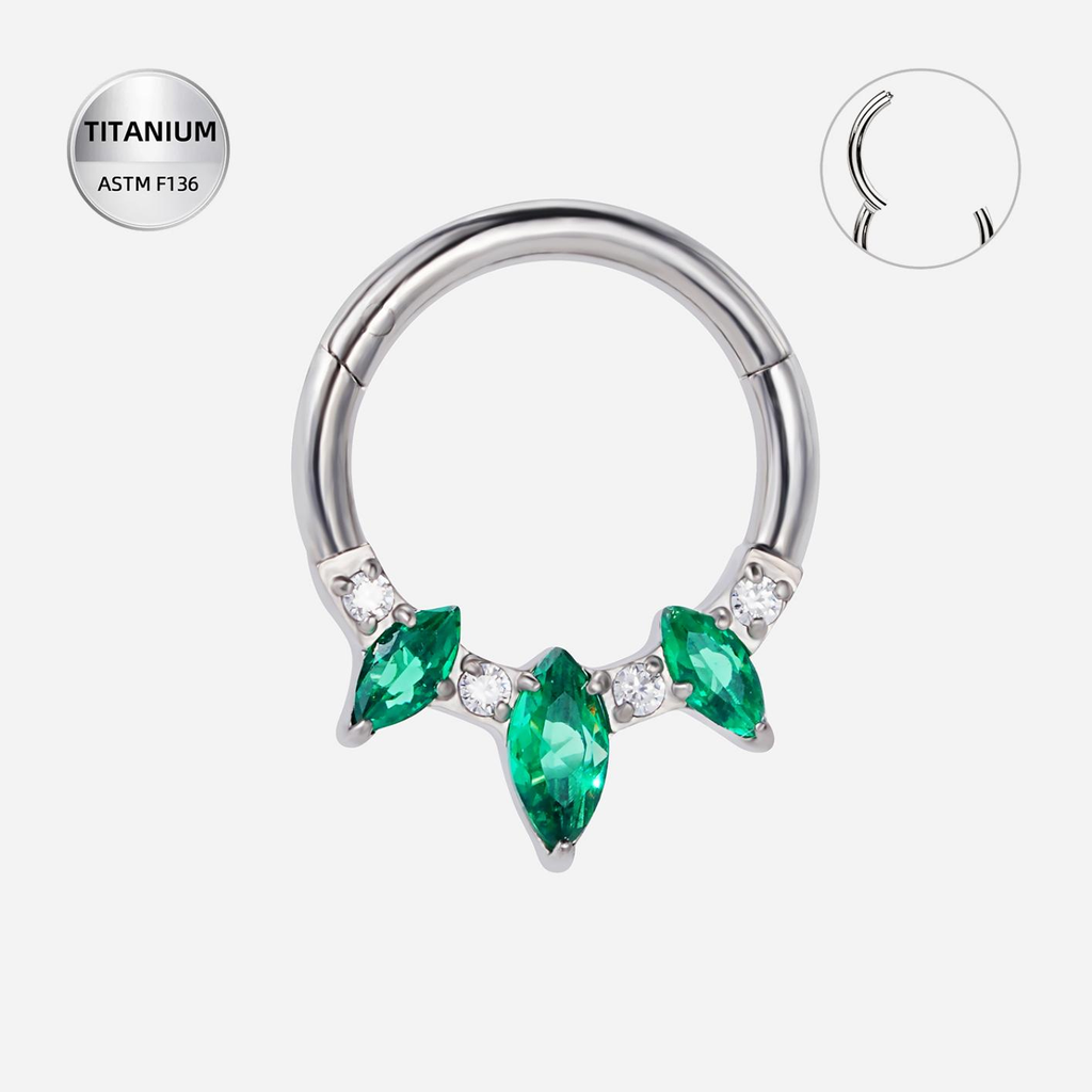 Green ASTM F136 Titanium Segment Ring - Silver, 16G, 1.2 x 8 mm — product detail views (P-SR-0066-S01)