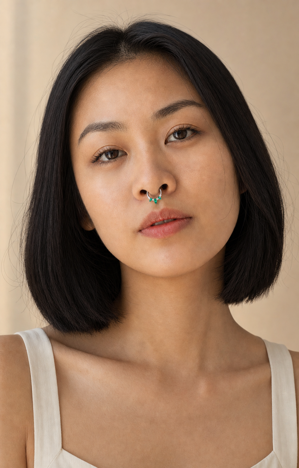 Green ASTM F136 Titanium Segment Ring - Silver, 16G, 1.2 x 8 mm — wearing view six (P-SR-0066-S01)