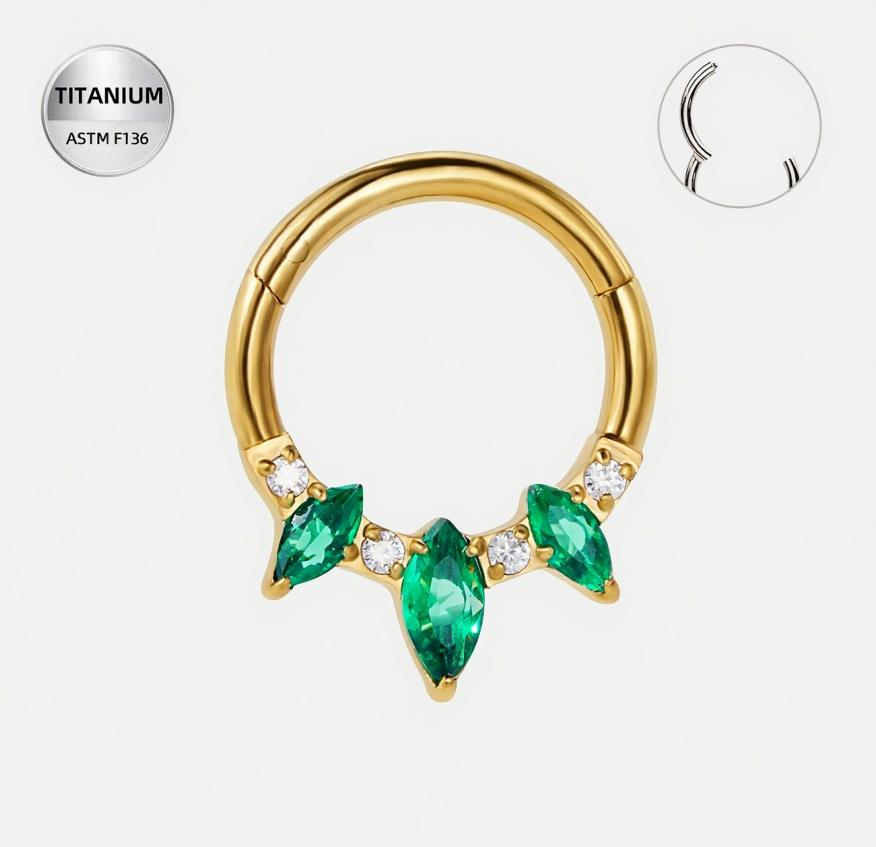 Green ASTM F136 Titanium Segment Ring - Gold, 16G, 1.2 x 8 mm — product detail views (P-SR-0067-G01)