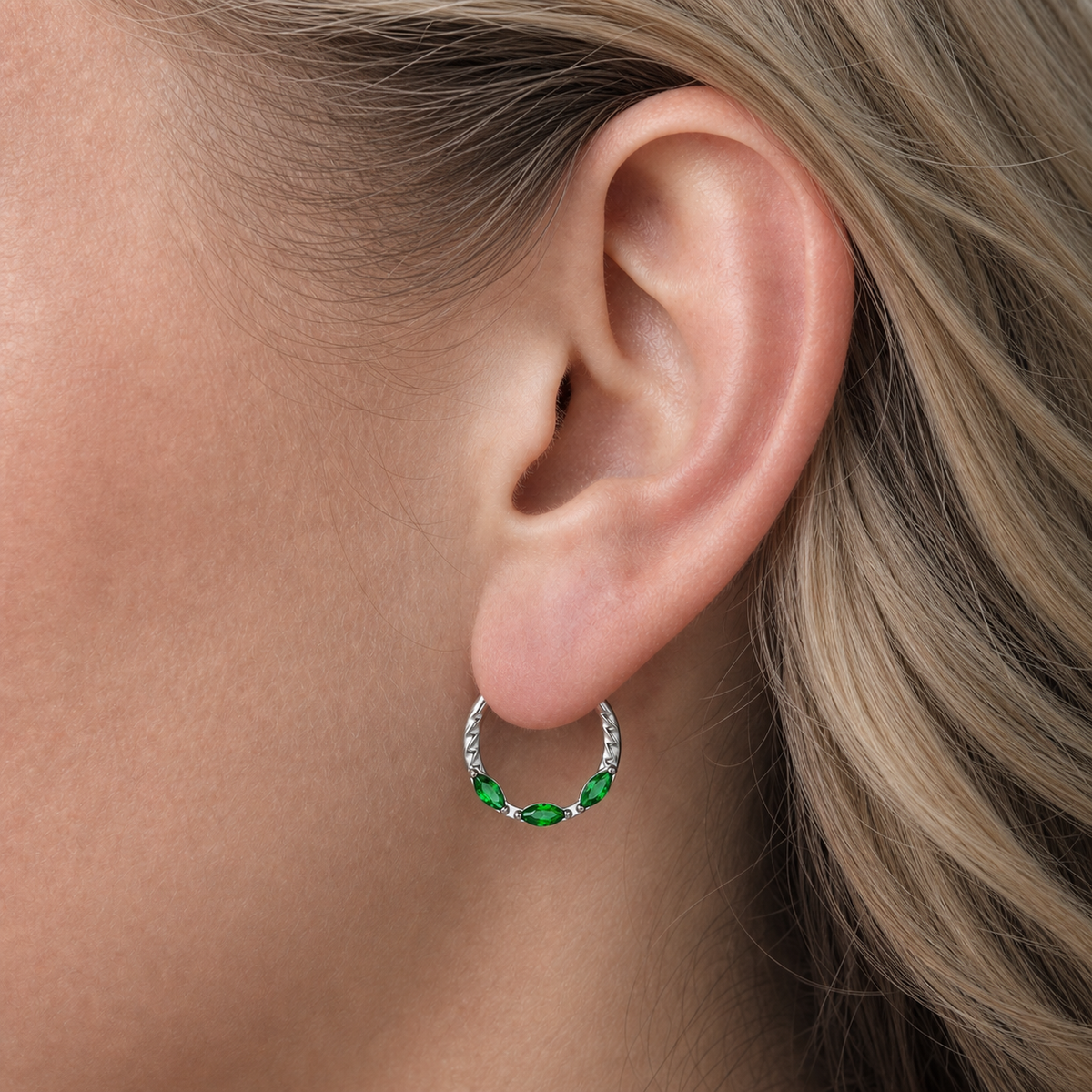 Green ASTM F136 Titanium Segment Ring - Silver, 16G, 1.2 x 8 mm — wearing view two (P-SR-0068-S01)