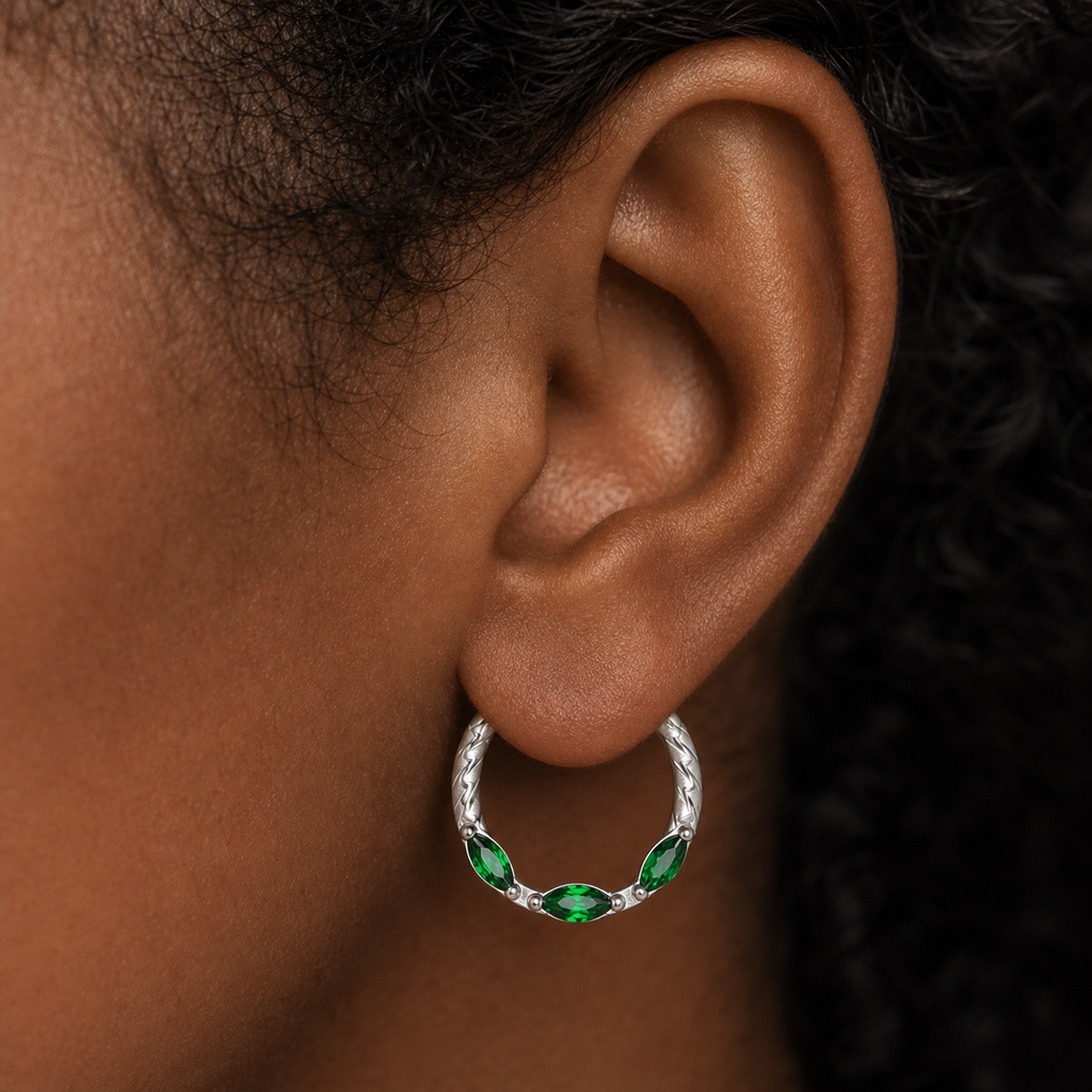 Green ASTM F136 Titanium Segment Ring - Silver, 16G, 1.2 x 8 mm — wearing view three (P-SR-0068-S01)