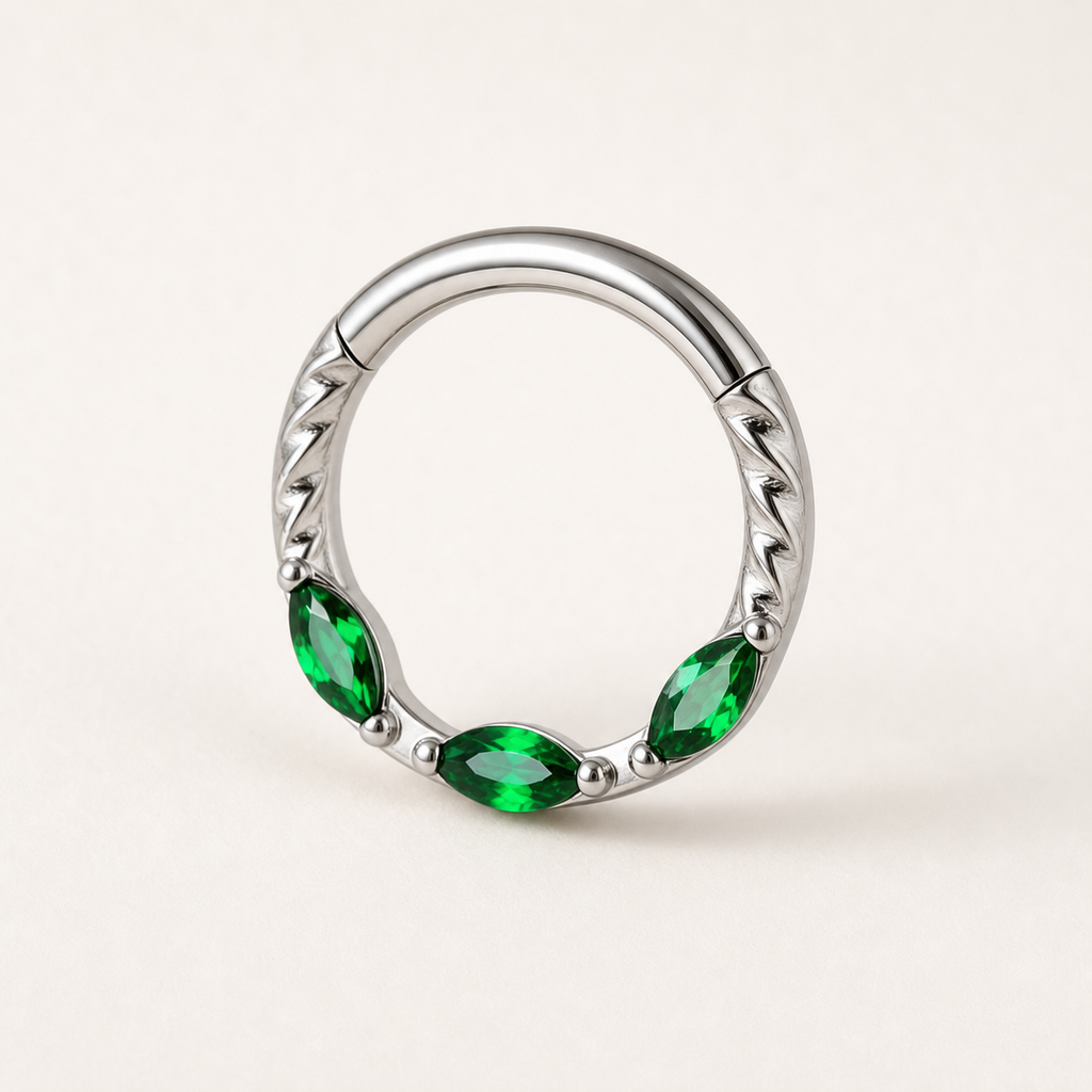 Green ASTM F136 Titanium Segment Ring - Silver, 16G, 1.2 x 8 mm — product detail views (P-SR-0068-S01)