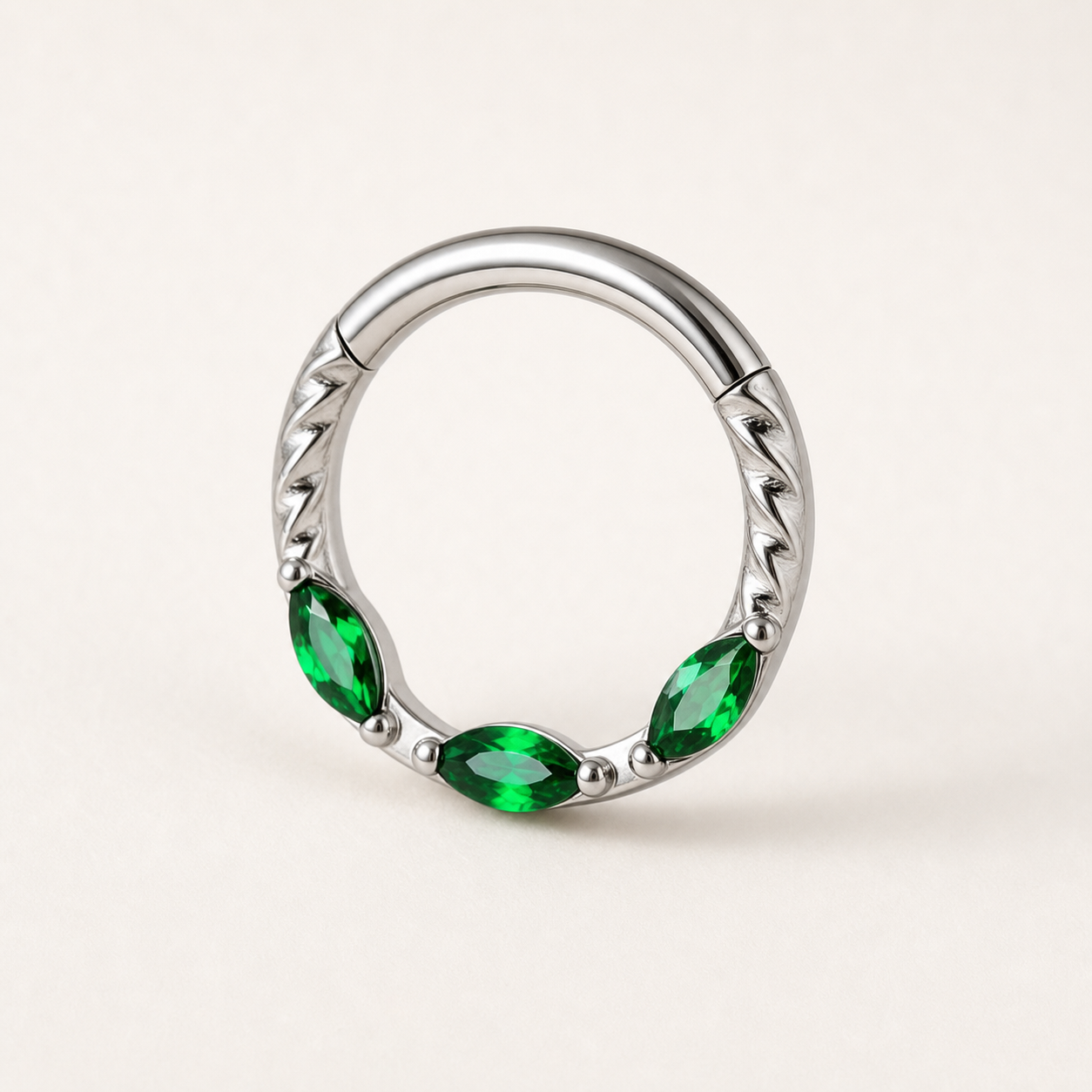 Green ASTM F136 Titanium Segment Ring - Silver, 16G, 1.2 x 8 mm — product detail views (P-SR-0068-S01)