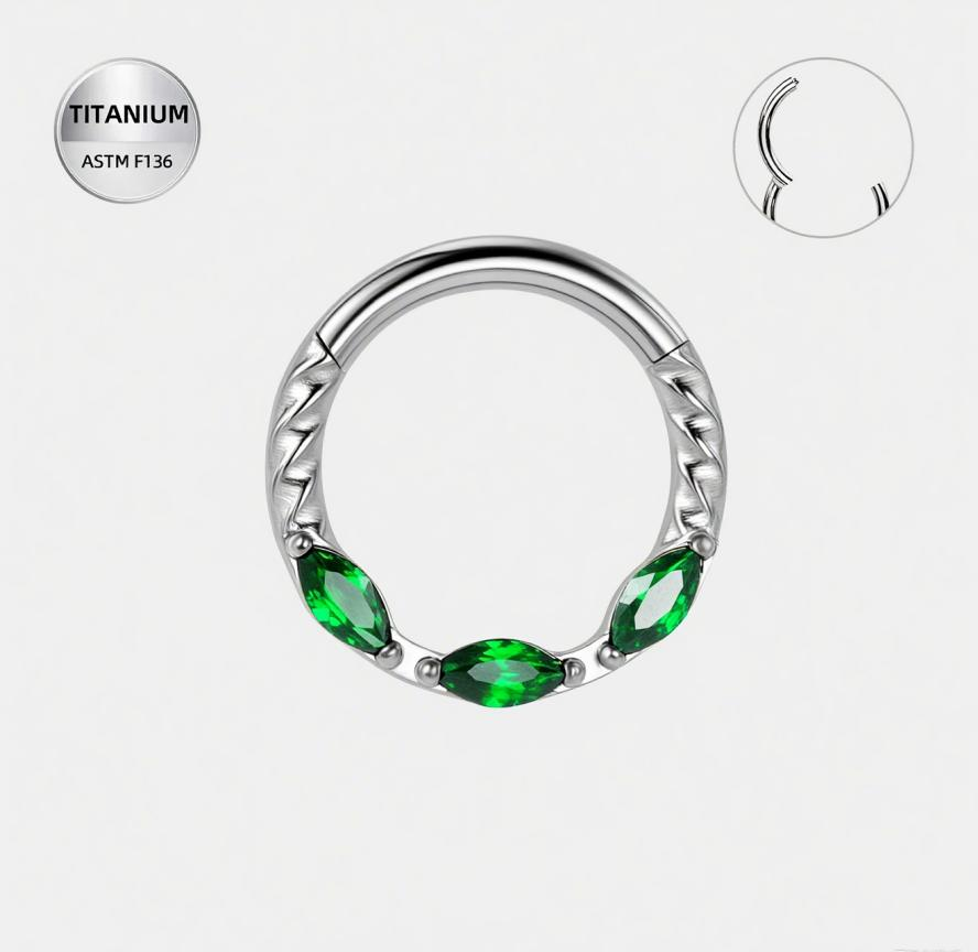 Green ASTM F136 Titanium Segment Ring - Silver, 16G, 1.2 x 8 mm — product detail views (P-SR-0068-S01)