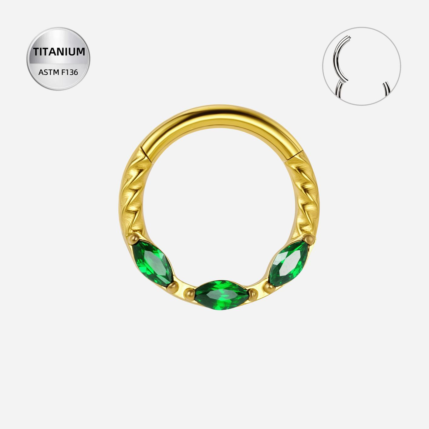 Green ASTM F136 Titanium Segment Ring - Gold, 16G, 1.2 x 8 mm — product detail views (P-SR-0069-G01)