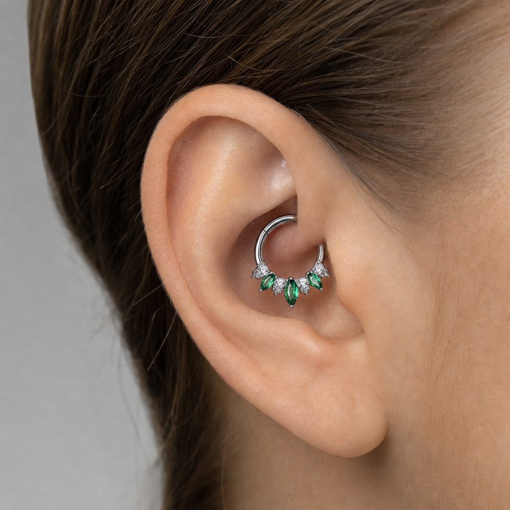 Clear CZ ASTM F136 Titanium Segment Ring - Silver, 16G, 1.2 x 8 mm — wearing view two (P-SR-0071-S01)