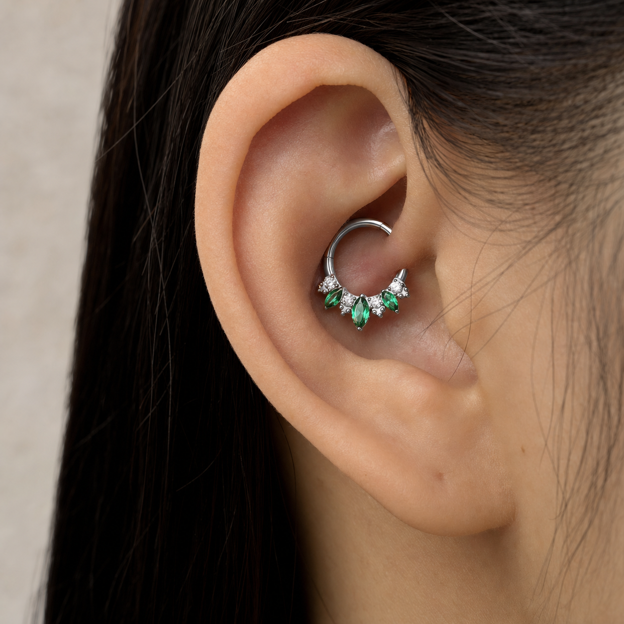 Clear CZ ASTM F136 Titanium Segment Ring - Silver, 16G, 1.2 x 8 mm — wearing view four (P-SR-0071-S01)