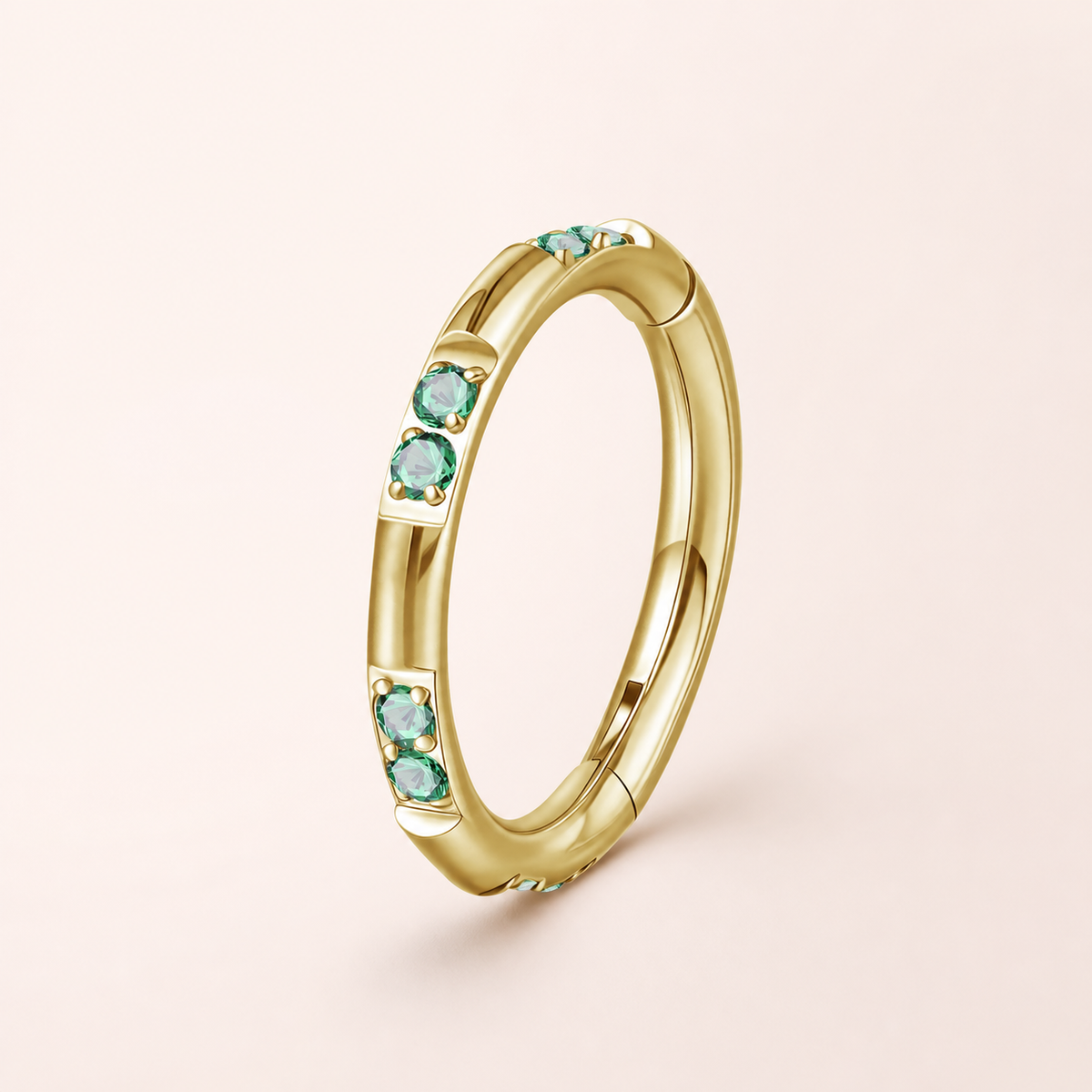 Green CZ ASTM F136 Titanium Segment Ring - Gold, 16G, 1.2 x 8 mm — primary product image (P-SR-0072-G01)