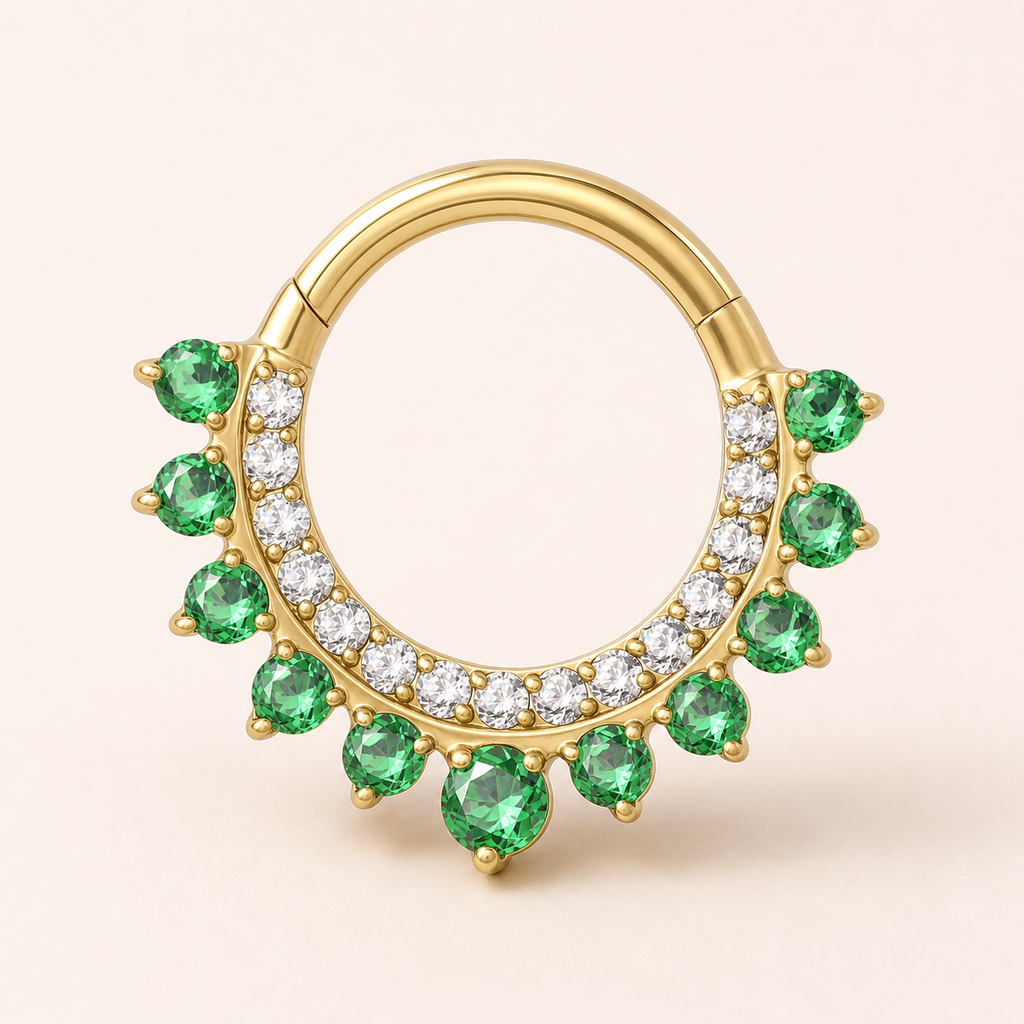 Green CZ ASTM F136 Titanium Segment Ring - Gold, 16G, 1.2 x 8 mm — primary product image (P-SR-0073-G01)