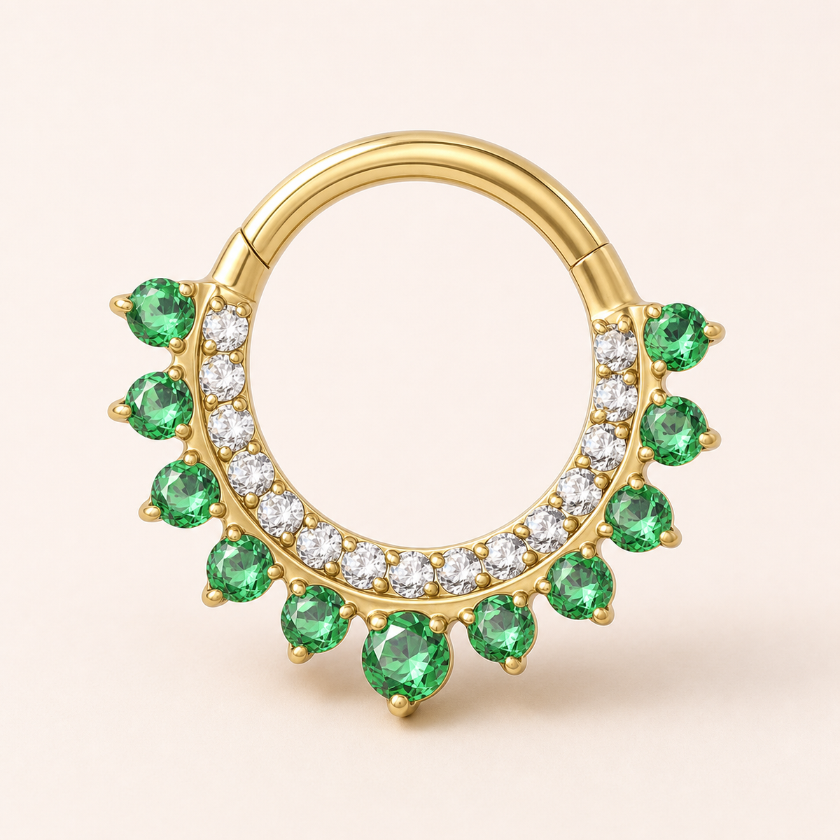 Green CZ ASTM F136 Titanium Segment Ring - Gold, 16G, 1.2 x 8 mm — primary product image (P-SR-0073-G01)