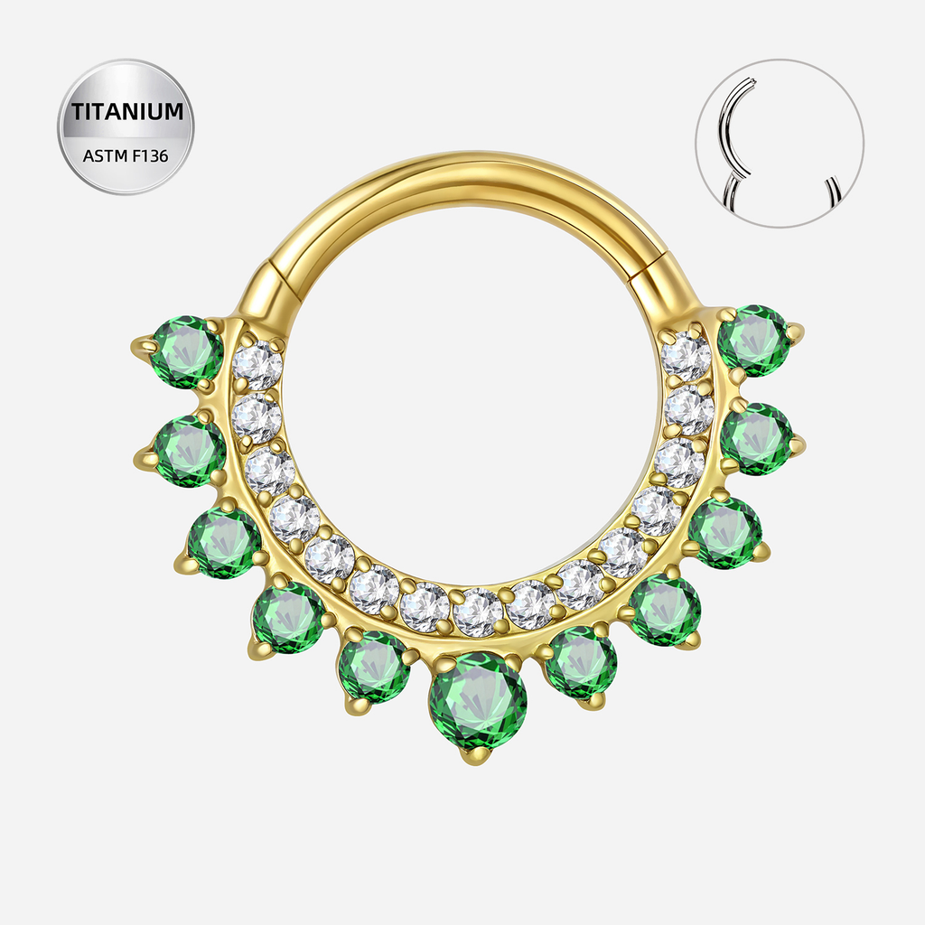Green CZ ASTM F136 Titanium Segment Ring - Gold, 16G, 1.2 x 8 mm — product detail views (P-SR-0073-G01)