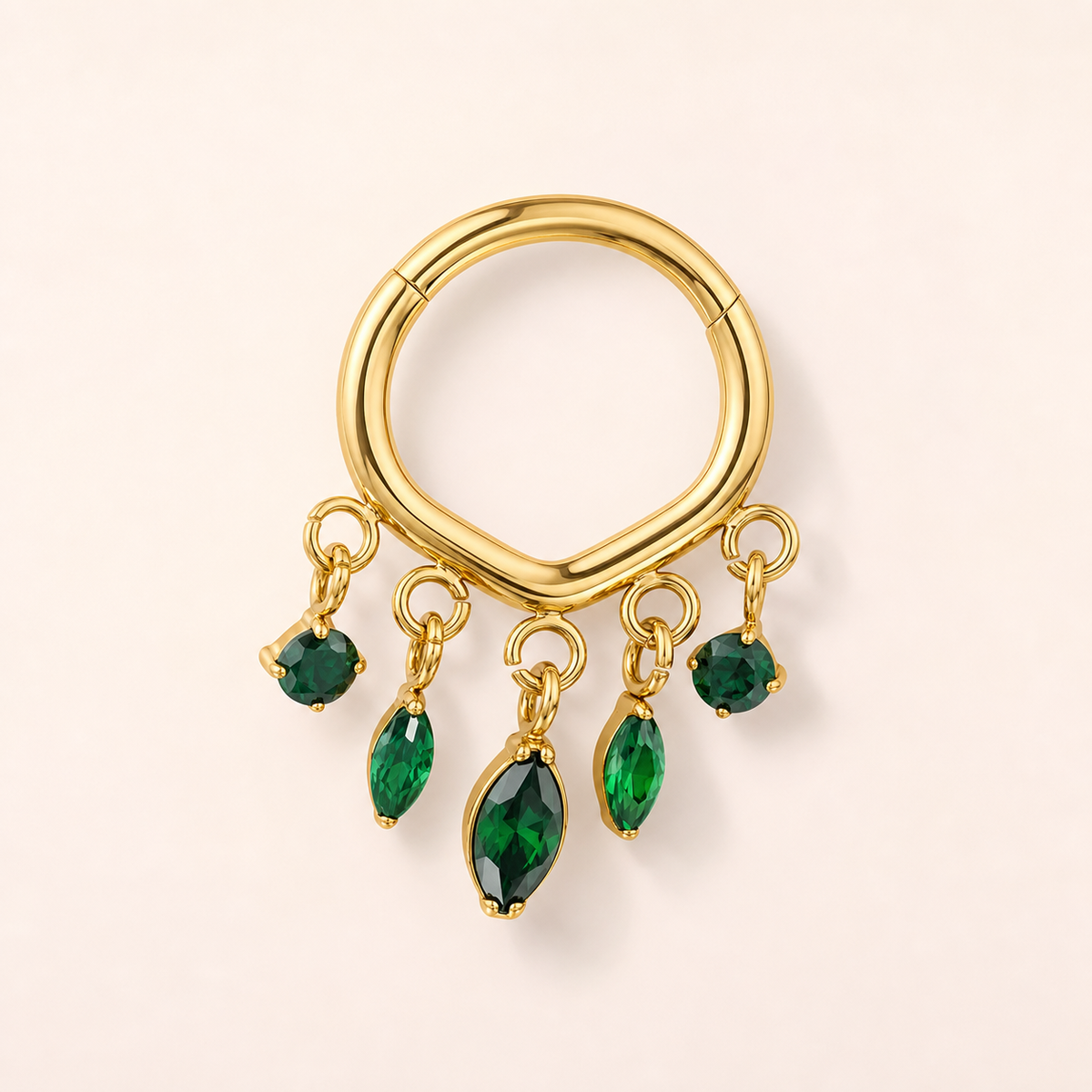 Green CZ ASTM F136 Titanium Segment Ring - Gold, 16G, 1.2 x 8 mm — primary product image (P-SR-0074-G01)