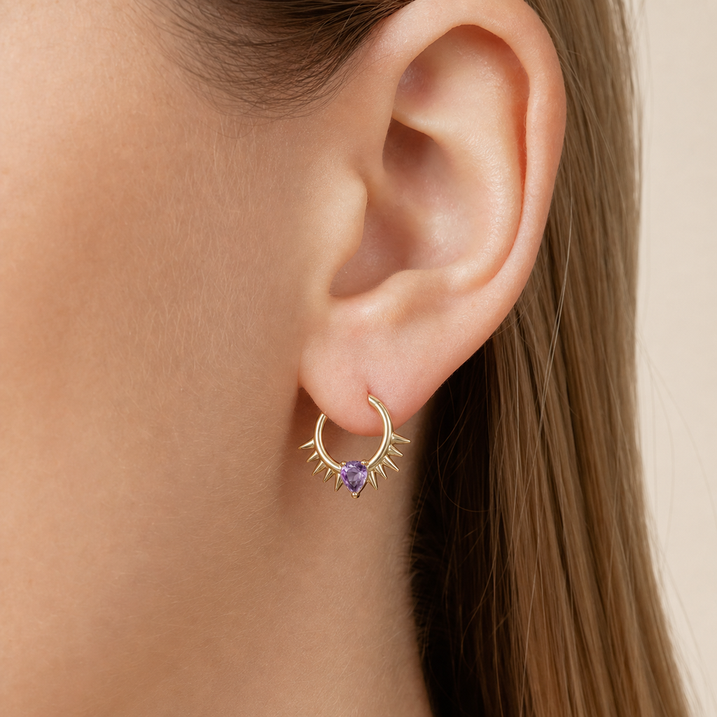 Purple CZ ASTM F136 Titanium Segment Ring - Gold, 16G, 1.2 x 8 mm — wearing view four (P-SR-0075-G01)