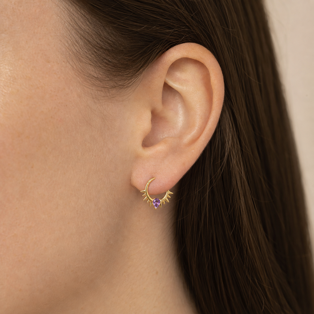 Purple CZ ASTM F136 Titanium Segment Ring - Gold, 16G, 1.2 x 8 mm — wearing view one (P-SR-0075-G01)