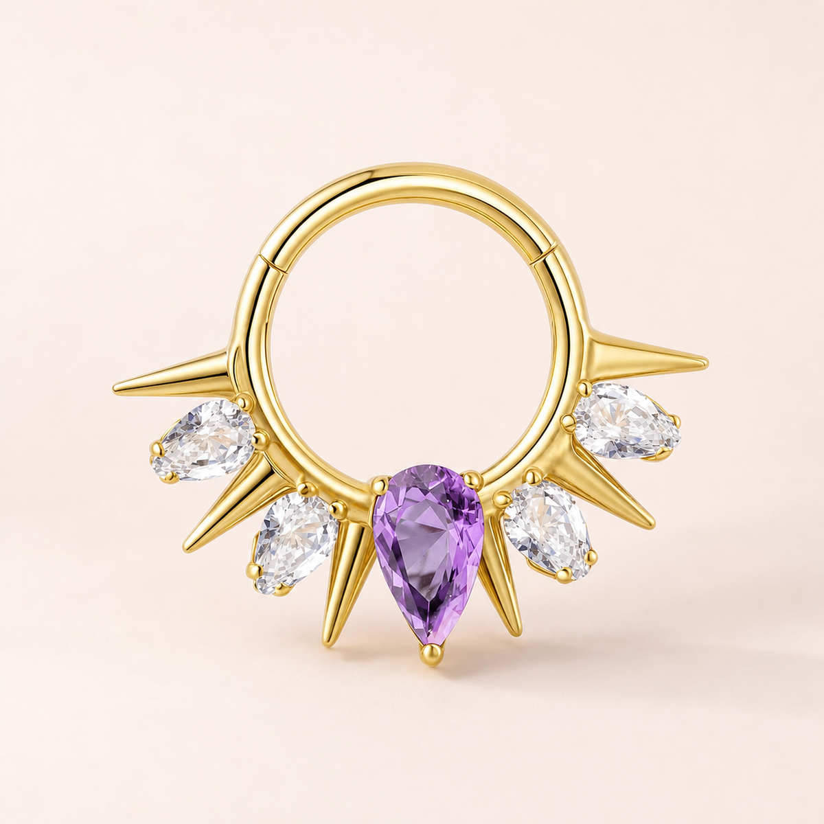 Purple CZ ASTM F136 Titanium Segment Ring - Gold, 16G, 1.2 x 8 mm — primary product image (P-SR-0076-G01)