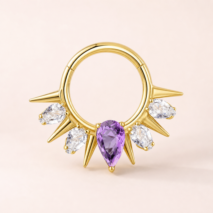 Purple CZ ASTM F136 Titanium Segment Ring - Gold, 16G, 1.2 x 8 mm — primary product image (P-SR-0076-G01)