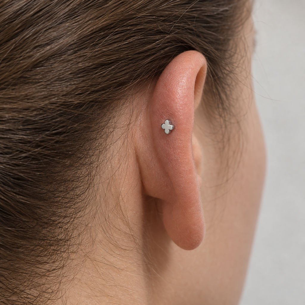 ASTM F136 Titanium Piercing Part - Silver, Threadless, 16G, 1.2 x 6+4 mm — wearing view two (P-PT-0007-S01)