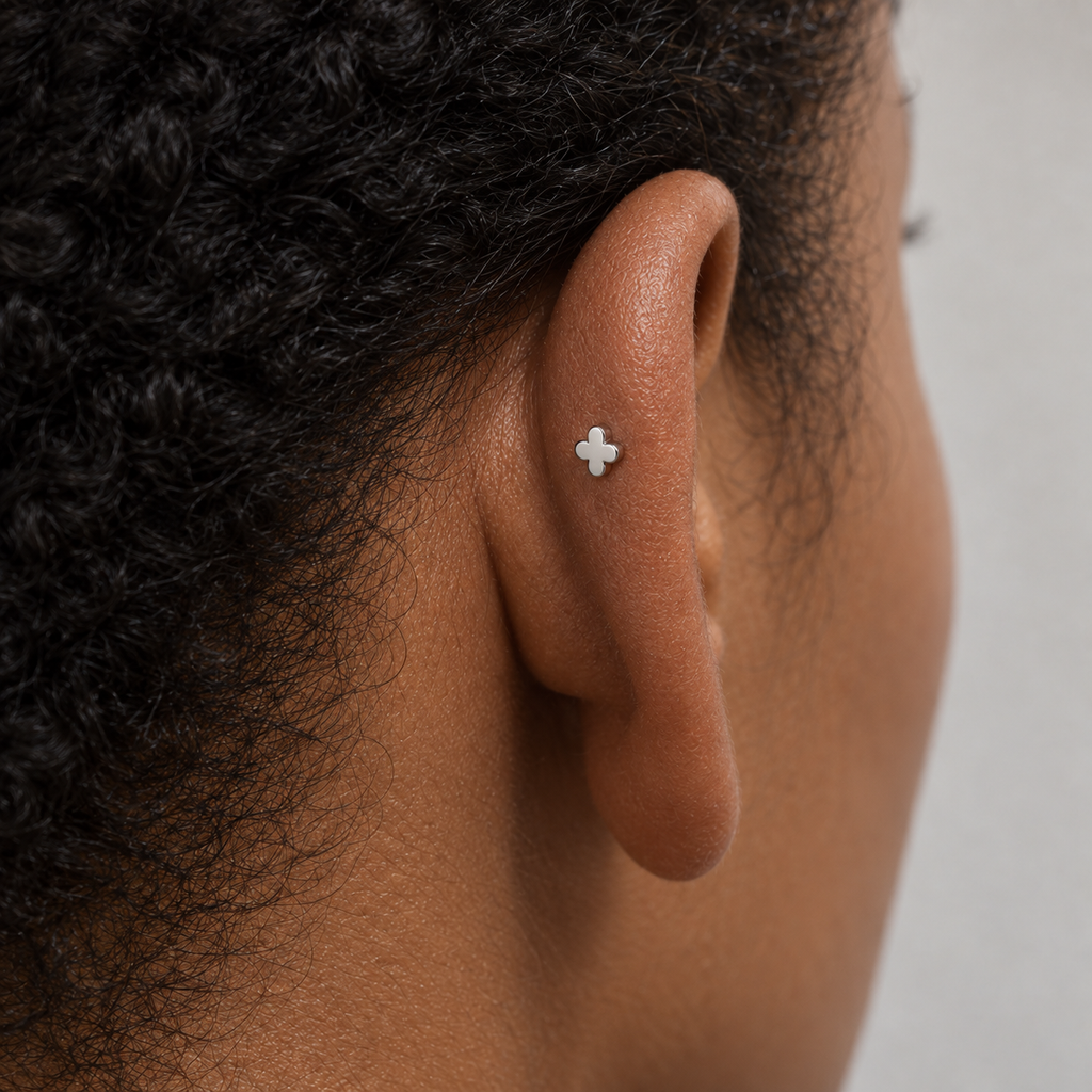 ASTM F136 Titanium Piercing Part - Silver, Threadless, 16G, 1.2 x 6+4 mm — wearing view three (P-PT-0007-S01)