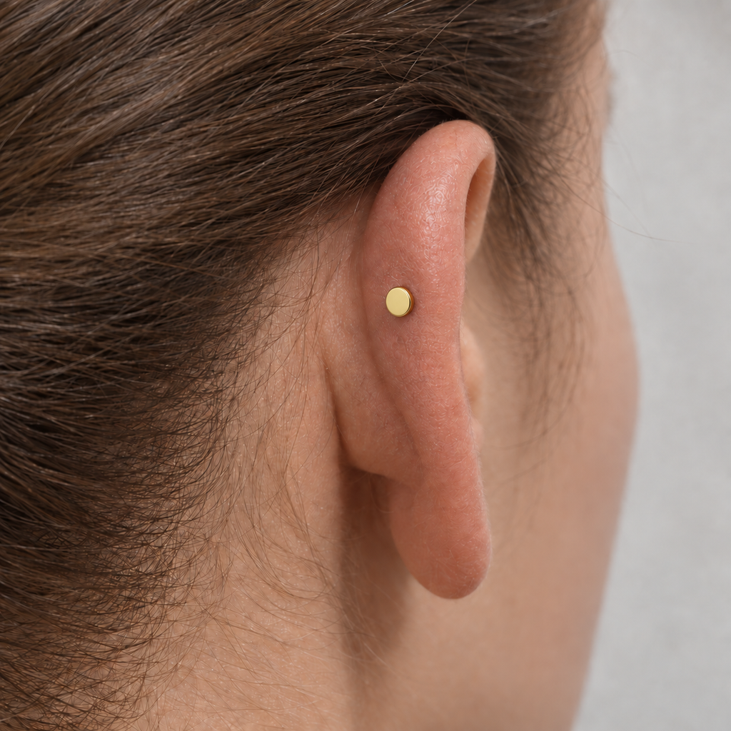 ASTM F136 Titanium Piercing Part - Gold, Internally Threaded, 16G, 1.2 x 6+4 mm — wearing view one (P-PT-0019-G01)