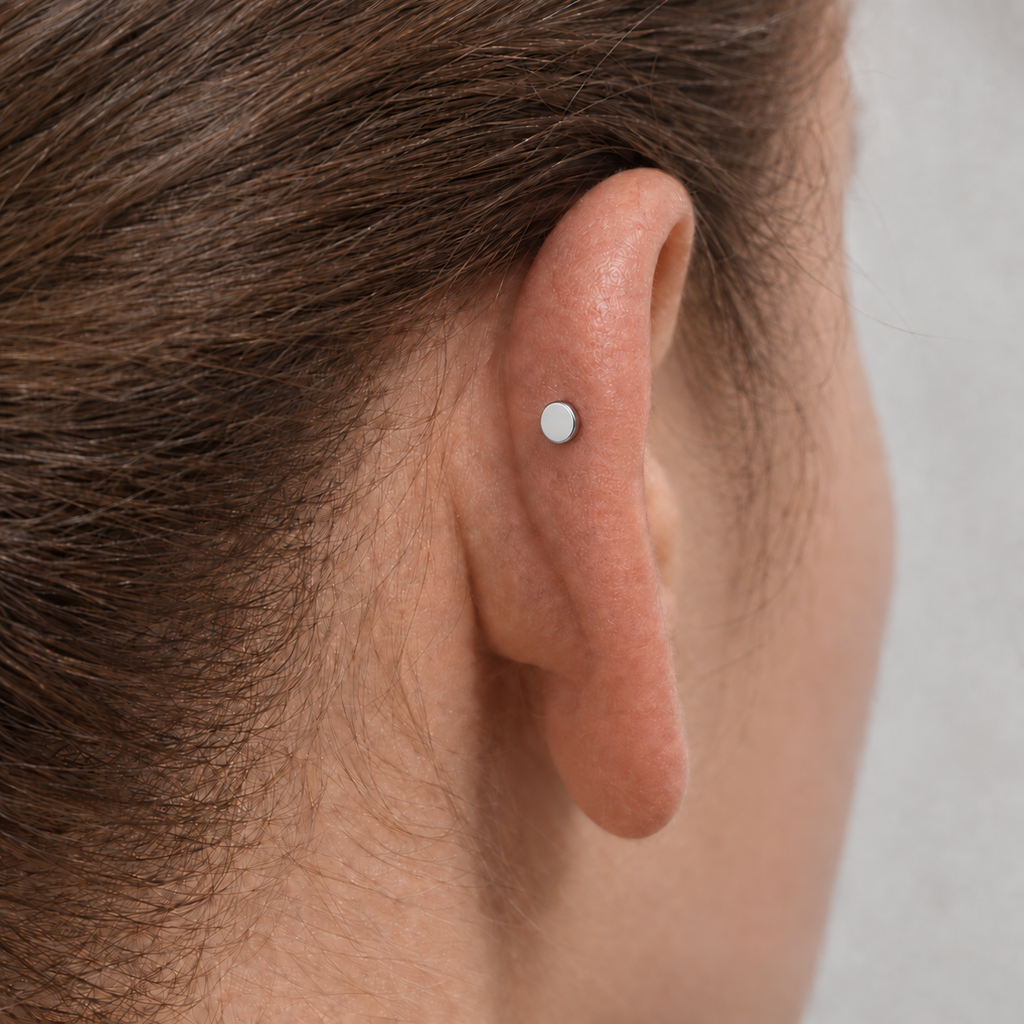 ASTM F136 Titanium Piercing Part - Silver, Internally Threaded, 16G, 1.2 x 7+4 mm — wearing view two (P-PT-0020-S01)