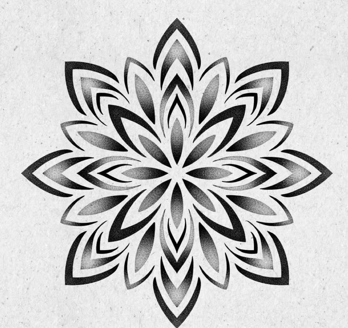 Black radial geometric flower flash tattoo design by Eric