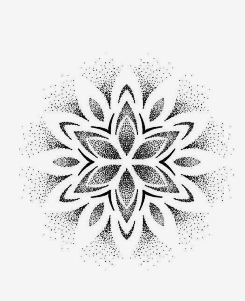 Black ornamental dotwork floral flash tattoo design by Eric