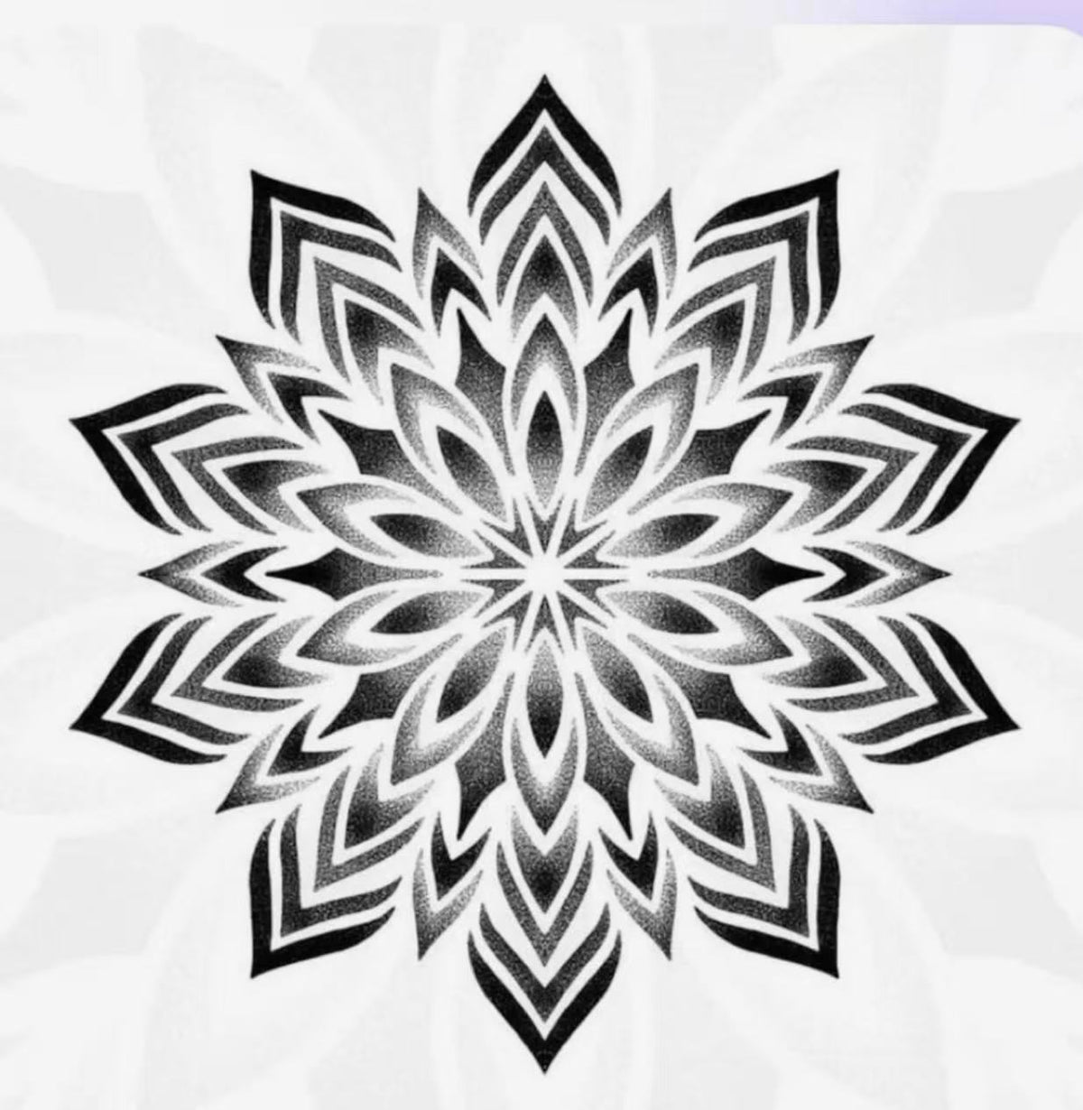 Black radial geometric floral flash tattoo design by Eric