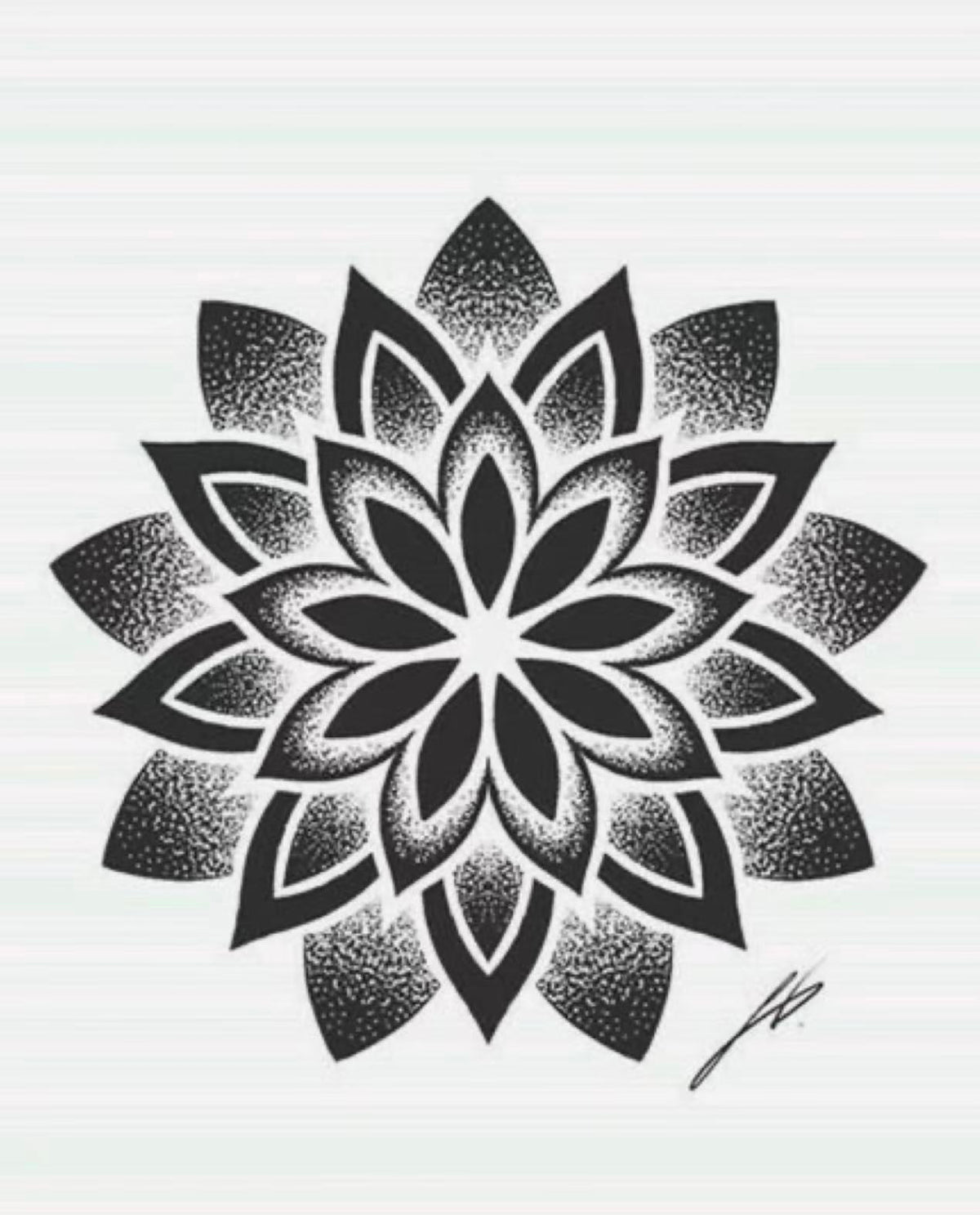 Black dotwork geometric floral flash tattoo design by Eric