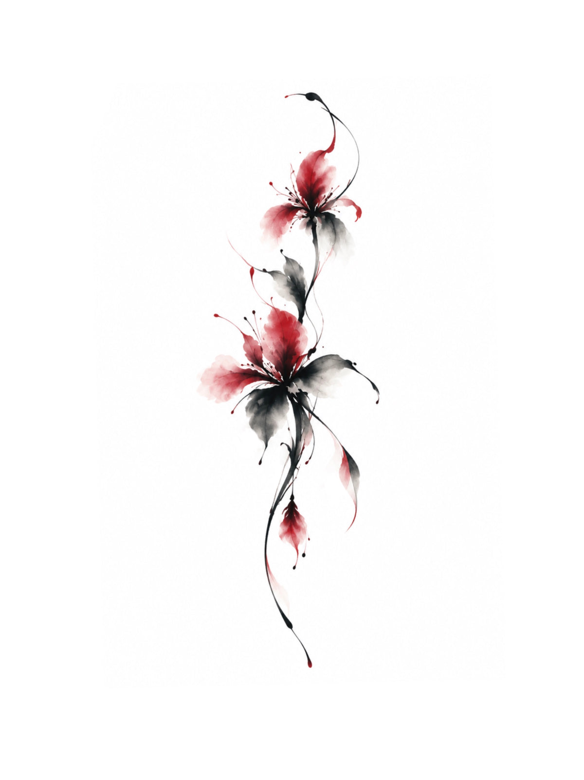 Crimson Ink Blossoms flash tattoo artwork by Element, 5–8 inches