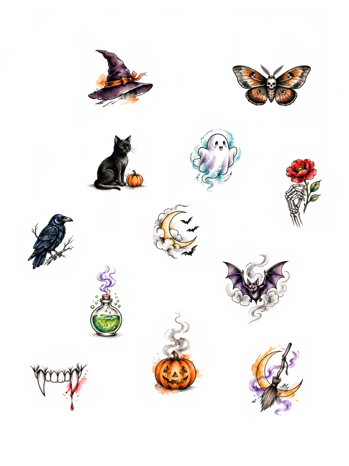 Color Halloween Mini Flash Sheet flash tattoo artwork by Element, 1–3 inches per selected design