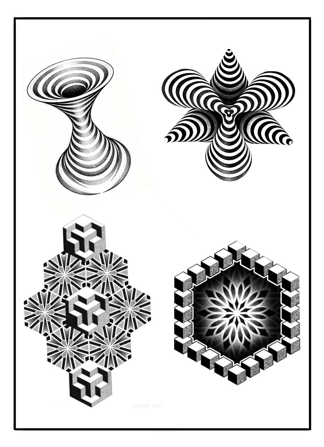 Optical geometric flash tattoo designs by Eric