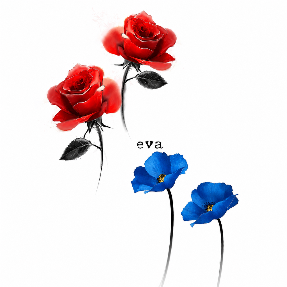 Red Roses & Blue Poppies — Eva Flash Sheet — enlarged artwork