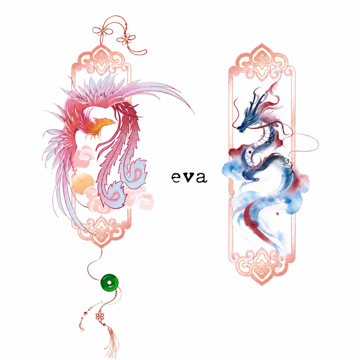 Phoenix & Dragon Panels — Eva Flash Sheet — enlarged artwork