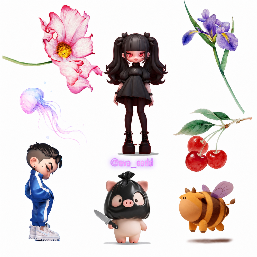 Flowers & Character Mix — Eva Flash Sheet — enlarged artwork