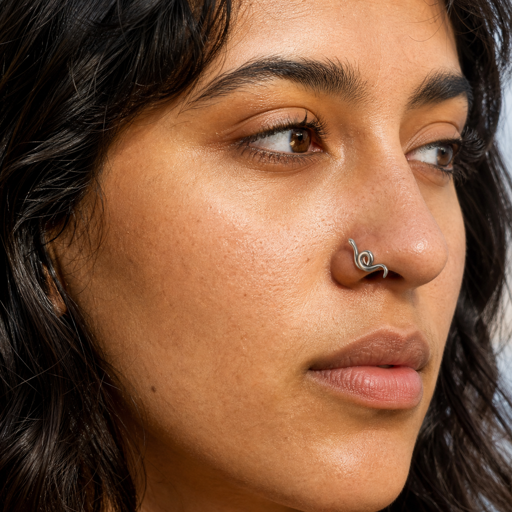 [TOPOSH-ROLE-ORDER-CLEANUP-20260717-BATCH10:TP-NS-L-SIL-20G7-PLN-001-NS016:04] Swirl Titanium L-Bend Nose Stud – Silver | 04_model_asian