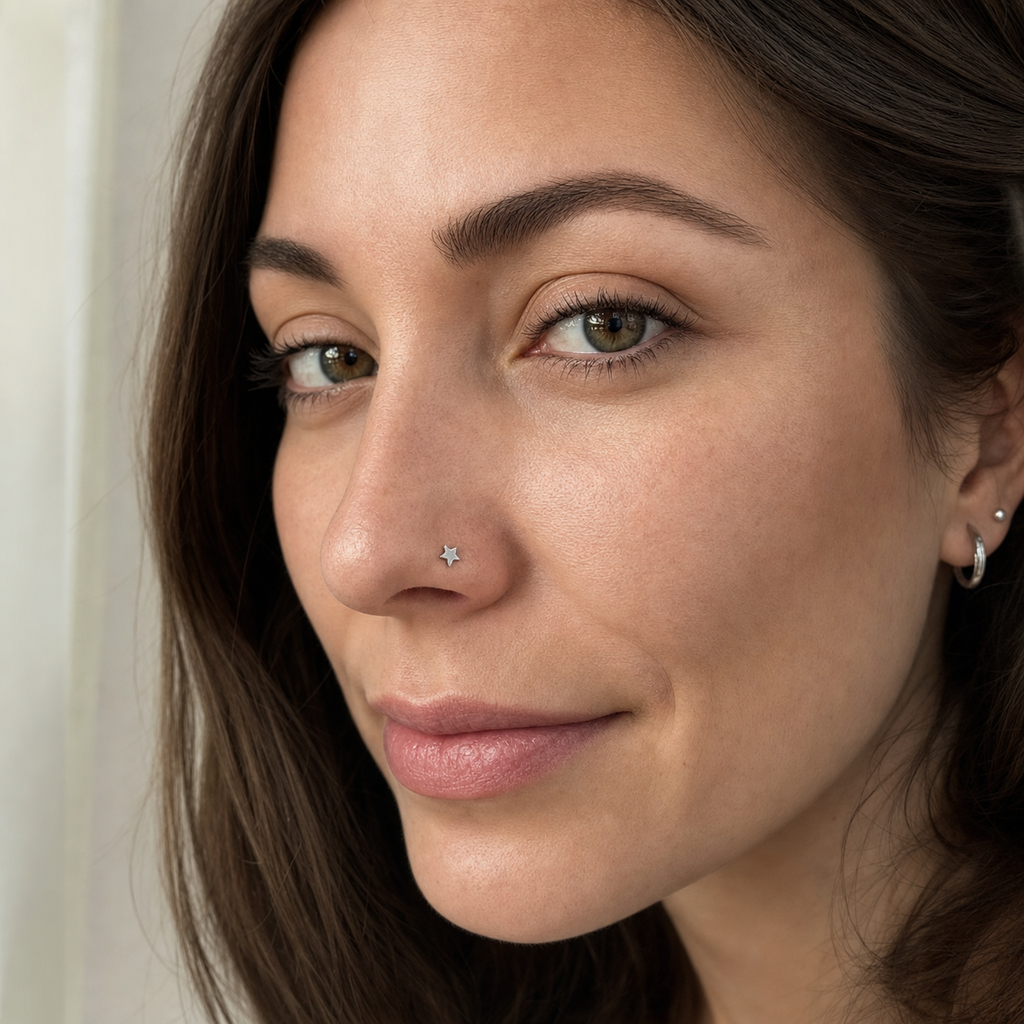 [TOPOSH-ROLE-ORDER-CLEANUP-20260717-BATCH10:TP-NS-L-SIL-20G7-PLN-031:02] Star Titanium L-Bend Nose Stud – Silver | 02_model_white