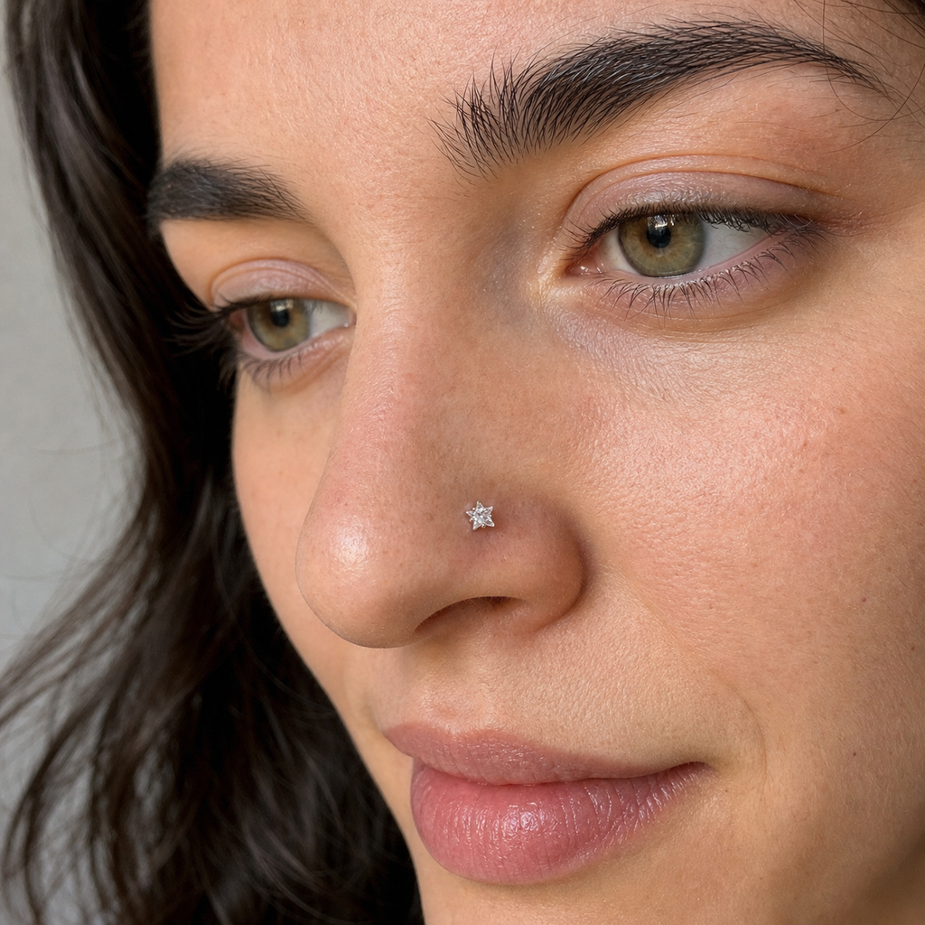 [TOPOSH-ROLE-ORDER-CLEANUP-20260717-BATCH10:TP-NS-L-SIL-20G7-T3-CLCZ-007:02] Star Clear CZ Titanium L-Bend Nose Stud – Silver | 02_model_white