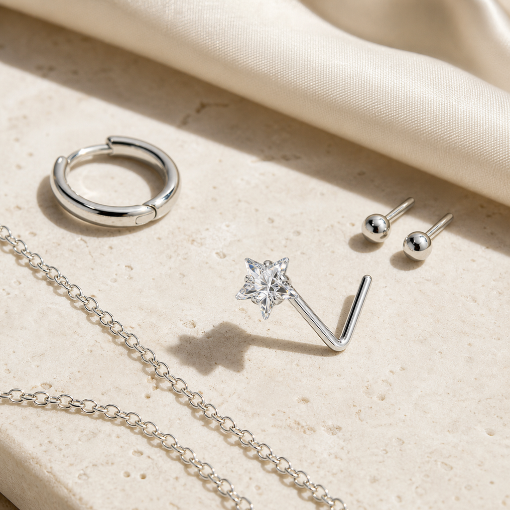 [TOPOSH-ROLE-ORDER-CLEANUP-20260717-BATCH10:TP-NS-L-SIL-20G7-T3-CLCZ-007:06] Star Clear CZ Titanium L-Bend Nose Stud – Silver | 06_accessory_flatlay