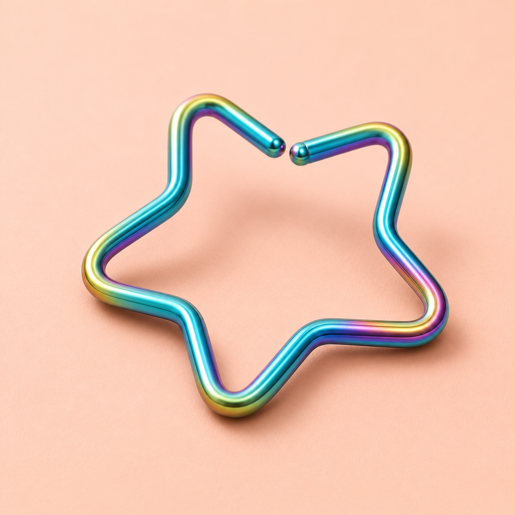 [TOPOSH-ROLE-ORDER-CLEANUP-20260717-BATCH12:TP-NS-RB-20G8-PLN-009:05] Star Charm Titanium Nose Hoop – Rainbow | 05_product_angles