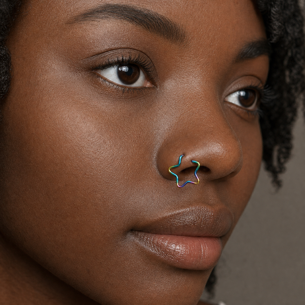 [TOPOSH-ROLE-ORDER-CLEANUP-20260717-BATCH12:TP-NS-RB-20G8-PLN-009:03] Star Charm Titanium Nose Hoop – Rainbow | 03_model_black