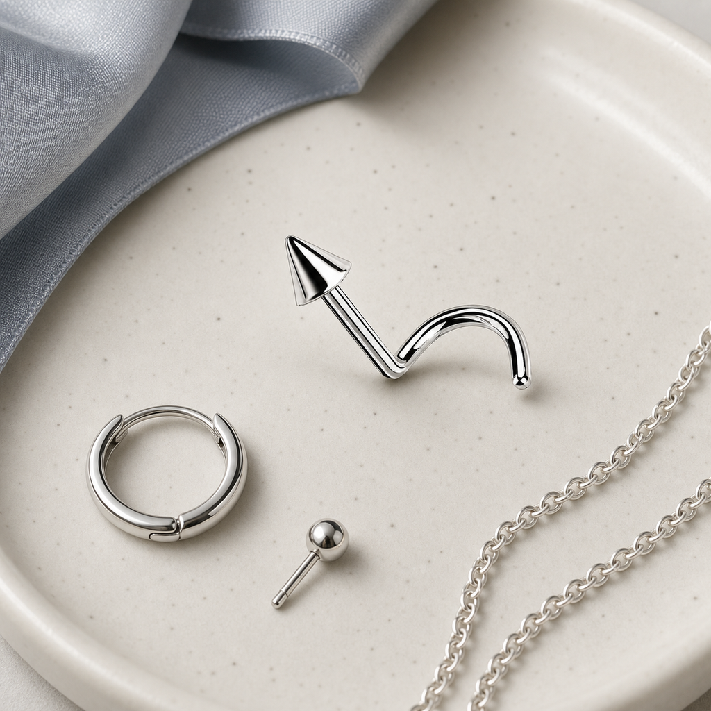 [TOPOSH-ROLE-ORDER-CLEANUP-20260717-BATCH14:TP-NS-S-SIL-20G6-T2-PLN-059:06] Cone Titanium Nose Screw – Silver | 06_accessory_flatlay